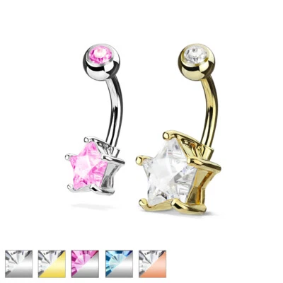 Piercing Banana Ombelico IN Acciaio Chirurgico E Doppio Ossido Zirconio Stella - Immagine 1 di 2