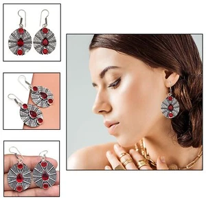 Mozambique Garnet Gemstone Unisex Women's Silver Jewelry Earring 1.5'' - Picture 1 of 11