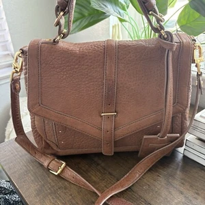 Tory Burch Reva Camel Leather Gold Logo Large Flap Crossbody Purse - Picture 1 of 18