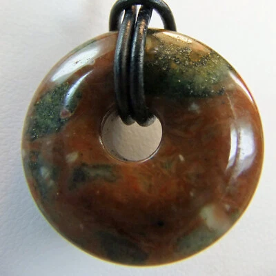 Marrón Negro Blanco Manchas Jaspe XSmall 1" Piedra Donut Cuero Cordón Collar #73 Foto 1 de 4