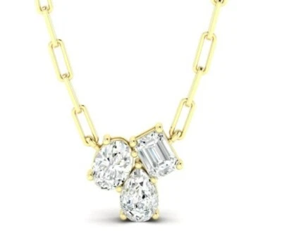 Collar de oro amarillo de 14 k con diamantes cultivados en laboratorio ovalados de pera de 3 quilates certificado IGI E VVS2 Foto 1 de 4