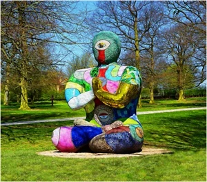 Buddha Statue, West Bretton. Print with Oil Paint Finish. 30x30cm Signed - Picture 1 of 6