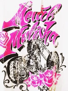 B58 Metal Mulisha Biker Lady Punk V Neck Rock Skull White Pink Bad Ass FMX Tee - Picture 1 of 3