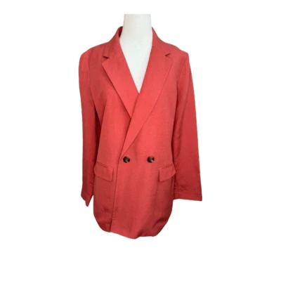 Ann Taylor Petite Women's Salmon Pink Double-Breasted Blazer Size 10 Petite EUC - Image 1 of 4