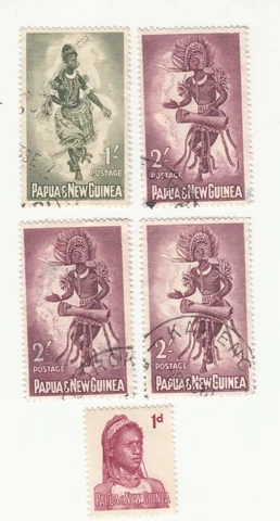 Papua New Guinea 1961. Male and Female Dancers, Goroka. Sc# 158-59, 153. Used Cover