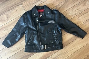 Orange County Choppers Faux Leather Jacket Childs 5/6 Black Full Zip Biker - Picture 1 of 7