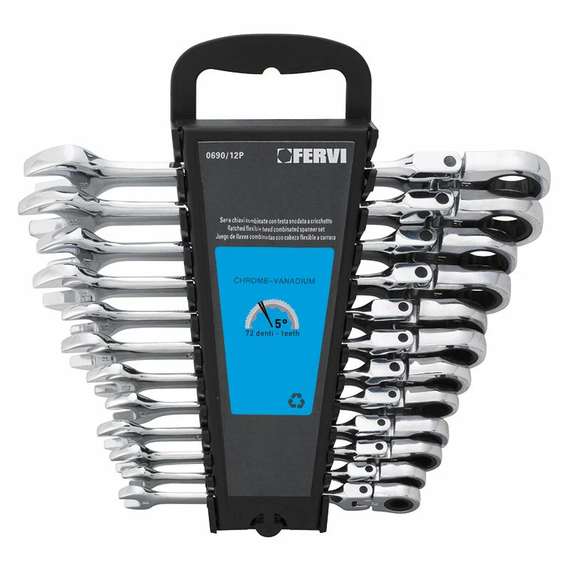 Set 12 chiavi combinate a cricchetto snodato Fervi 0690/12P - Immagine 1 di 1