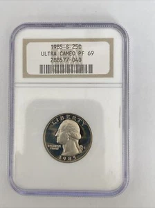 1985-S Washington Proof Quarter - NGC Graded PF69 Ultra Cameo T-2 - Picture 1 of 2