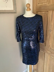 New Look Dress Size UK 12 Navy Sequin Party 3/4 Sleeve Occasion Event Glitter - Picture 1 of 11