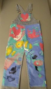 Cute Handpainted Heart Girls Denim Overalls Size 5Y Year Pockets Spring Colorful - Picture 1 of 12