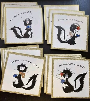Set of 12 Vintage 1952 Hallmark Funny Skunk Bridge Tally Cards Tallies Unused - Image 1 of 4