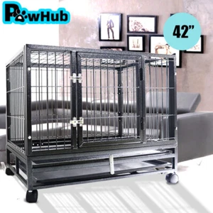 PawHub Heavy Duty Dog Cage Kennel Metal Pet 42" Crate Playpen Wheels & Tray - Picture 1 of 5