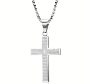 Mens Stainless Steel Cross Pendant Necklace - Picture 1 of 2