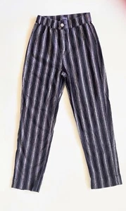 Brandy Melville Tilden Pants Black Grey Striped Elastic Button Waist One Size OS - Picture 1 of 8