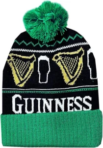 Guinness Green/Black Bobble Hat with Pint and Harp Design - Picture 1 of 1