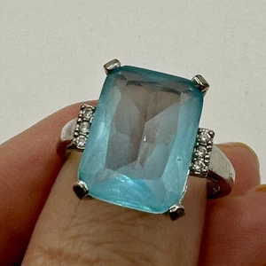 Aqua Stein Ring Gr. 10 Square Cut Statement Ring gestempelt 925 - Bild 1 von 7