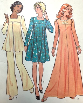 1970s Pattern Maternity Dress Tunic Bell Bottom Pants LONG Simplicity 5683 Sz16 - Image 1 of 4