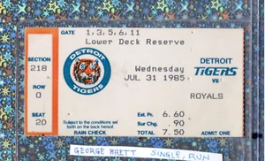 George Brett H-R Ticket Stub 7-31-1985 Tigers Royals Steve Balboni HR #56 ๐ฅ๐ - Picture 1 of 8