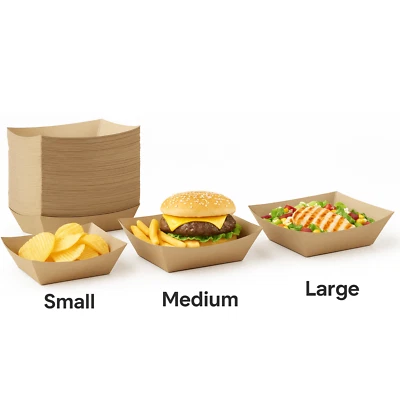Kraft Paper Food Trays Hot & Cold Take Away Disposable Food Kraft Snack Tray Box - Image 1 of 4
