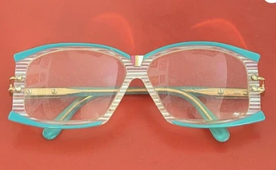 Anteojos Cazal Vintage - Modelo 195 - Col.289 - NOS - Dorado y Azul, Rayas Blancas Foto 1 de 4