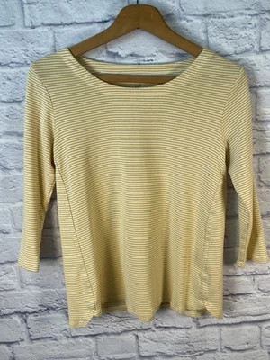 Camiseta para mujer Jill Pima de algodón manga 3/4 cuello redondo pequeña blanca amarilla Foto 1 de 4