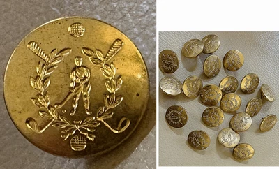 20 Antique BRASS GOLF BUTTONS: Knicker Clad Golfer, Clubs, Mesh Balls; Pin Style - Image 1 of 4