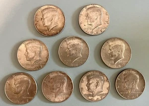 Lot of Nine (9) Kennedy Half Dollars - Circulated - 40% Silver - Picture 1 of 2