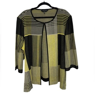Blazer tejido frente abierto Ming Wang Longline en negro, amarillo y gris - talla 3X Foto 1 de 4