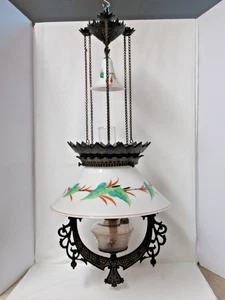 ANTIGUA LÁMPARA DE ACEITE COLGANTE CABALLO HIERRO FUNDIDO VICT A JUEGO PANTALLA HP Y CAMPANA DE HUMO 187 - Imagen 1 de 24