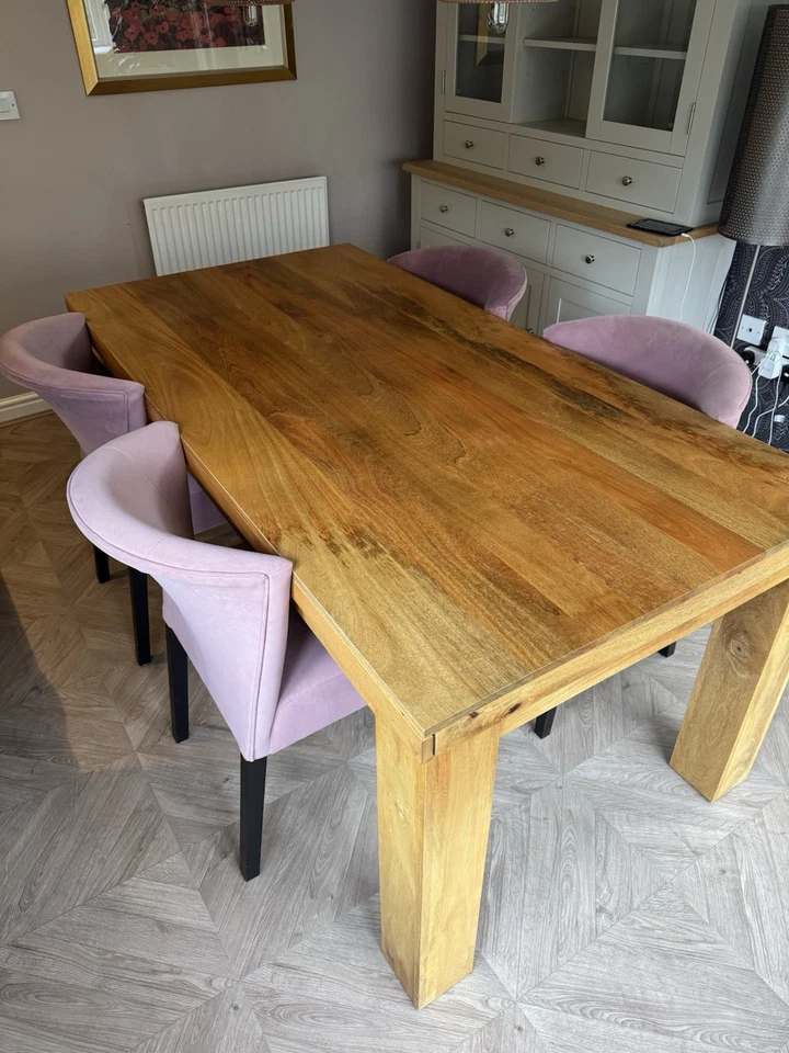 6-Seater Solid Mango Wood Dining Room Table & 4 Chairs - Image 1 of 4