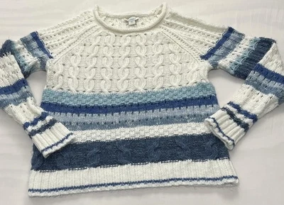 Suéter Sundance Mujer XS Blanco Azul Rayas Cable Tejido Abierto Pullover Boho Foto 1 de 4
