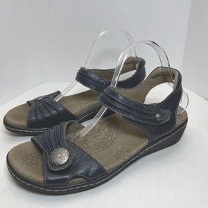 Taos Escape Sandals Women's Size 10 Navy Blue Leather Metal Embellished - Picture 1 of 14