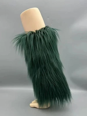 Calentadores de piernas de piel sintética para mujer decoración de botas zapatos elásticos difusos cubierta calentador de pies  Foto 1 de 4