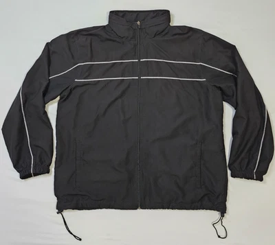 Tek Gear Windbreaker Men's Size XL Black Jacket Reflective Pinstripe Hidden Hood - Image 1 of 4