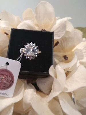 Plat/SS Cocktail Ring,Sz 10, Made w/Zirconia from Swarovski,TCW=4.45 - Image 1 of 4