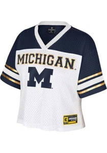 WOMENS MICHIGAN WOLVERINES WHITE COLOSSEUM TREASURE JERSEY FASHION FOOTBALL Larg - Picture 1 of 11