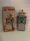 Rare jouet en étain argenté années 1950 Chief Robotman KO Japon boîte originale non testée