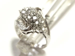 10K White Gold Round & Baguette 1Ct Natural VS Diamond  Cluster  Ring Size 7.5 - Picture 1 of 3