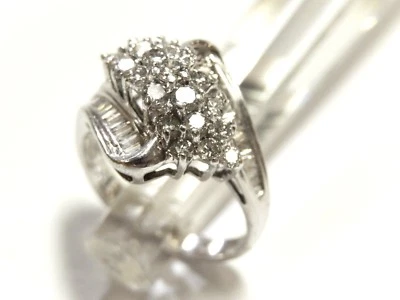 10K White Gold Round & Baguette 1Ct Natural VS Diamond  Cluster  Ring Size 7.5 - Image 1 of 3