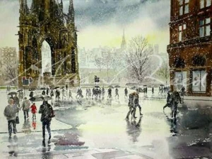 ORIGINAL ALAN REED Edinburgh In The Snow Scotland scottish watercolour PAINTING - Picture 1 of 1