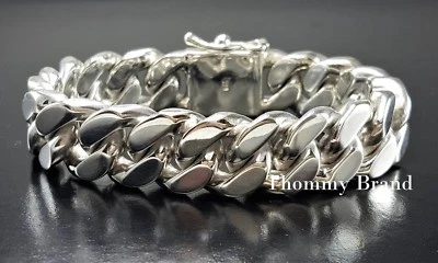 8.5 " 104g UOMO Pesante Motociclista Cubano Cordolo Catena Argento Sterling 925 - Immagine 1 di 4