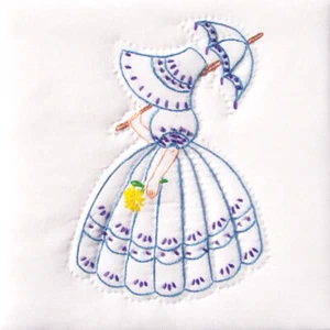 Jack Dempsey Stamped White Quilt Blocks 9"X9" 12/Pkg-Parasol Lady - Picture 1 of 1