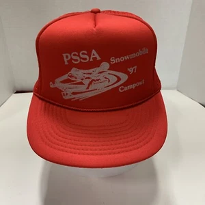 Vintage PSSA Snowmobile 97 Camp out Snap Back Red Hat Cap Mesh Foam - Picture 1 of 13
