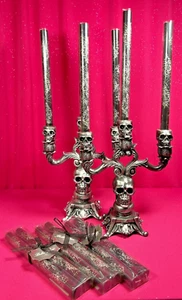 (2) Martha Stewart Halloween Skulls Candle Holder Candelabra +12 Taper Candles! - Picture 1 of 5
