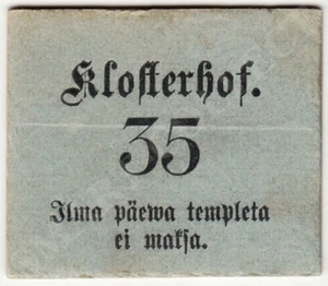 RARE- ESTONIA Koduraha KLOSTERHOF MONASTERY Home Money 35 KOPEKS 1 Oct. 1908 XF+ - Picture 1 of 3