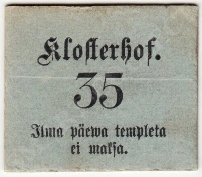 RARE- ESTONIA Koduraha KLOSTERHOF MONASTERY Home Money 35 KOPEKS 1 Oct. 1908 XF+ - Image 1 of 3