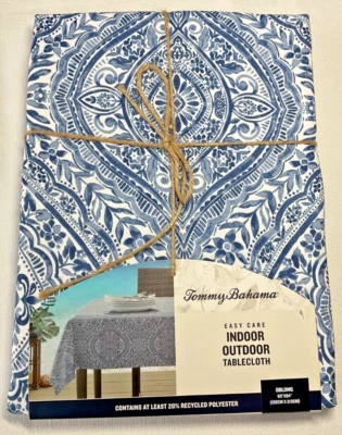TOMMY BAHAMA MANTEL INTERIOR EXTERIOR FÁCIL CUIDADO AZUL BLANCO MEDALLÓN 60 X 84 NUEVO EN PAQUETE Foto 1 de 2
