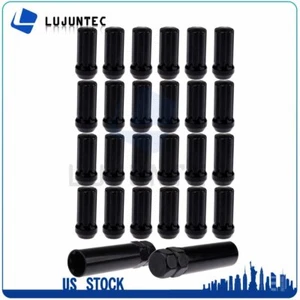 24 Pcs Black Wheel Lug nuts M14x2mm + 2 Keys Steel Fits Ford F-150 Expedition - Picture 1 of 11