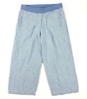 J. Jill Love Linen Pants Sz Petite Small PS Stripe Pull On Pockets Blue Wide Leg