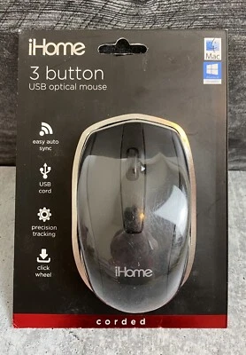iHome IHM600B 3 Buttons Compact USB Corded Optical Mouse, Black - Image 1 of 2